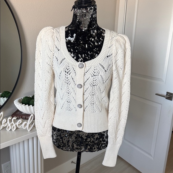 Express Sweaters - Express Cream Knit Sweater with Button Detail